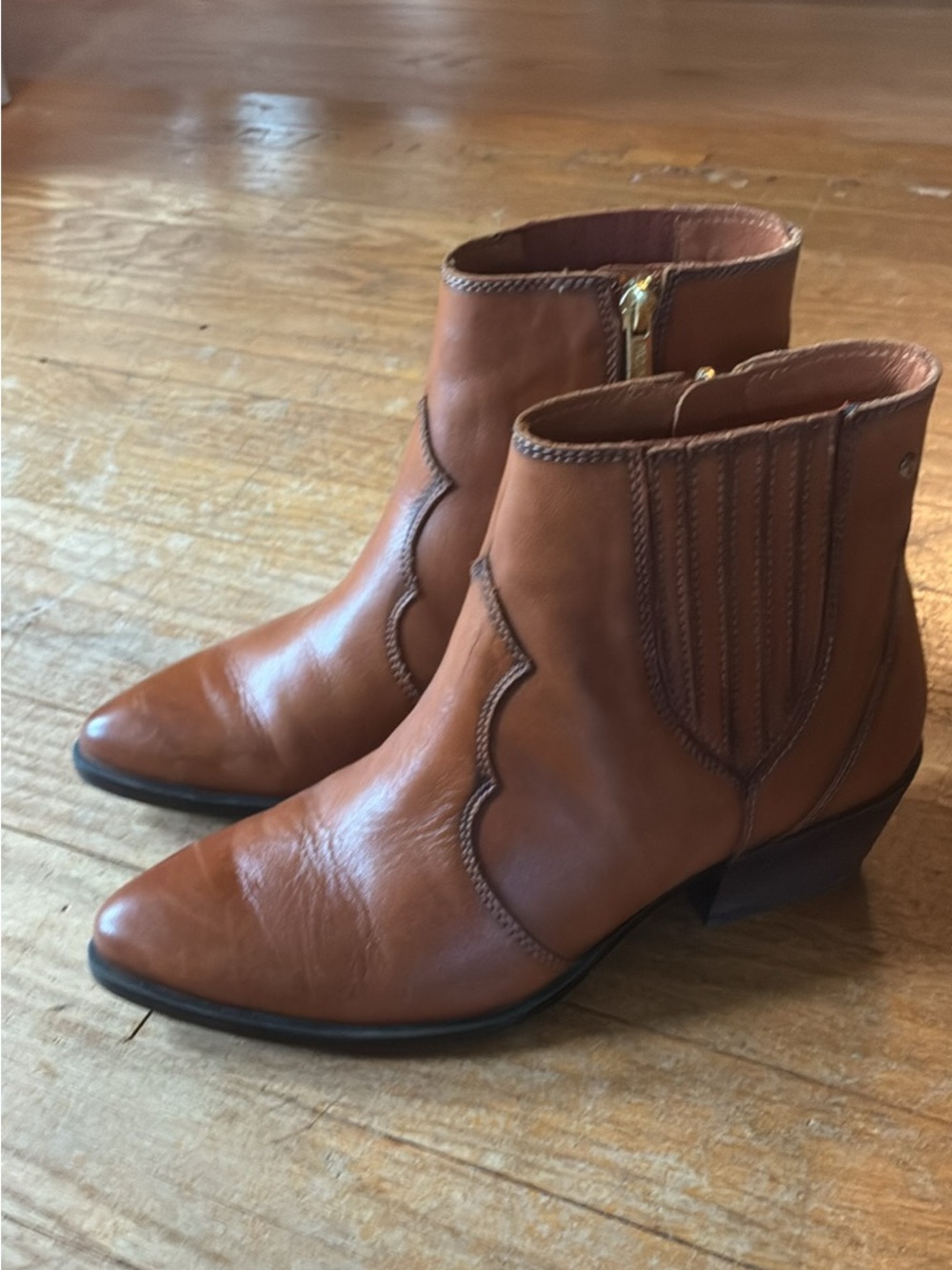 PIKOLINOS Brown Leather Western Ankle Boots